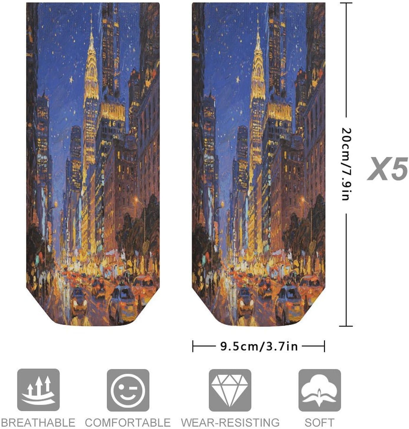 City Night View Ankle Sock,Cushioned Crew Socks Low Cut Compression Running Sock with Ankle Support for Men Women(5 Pairs)