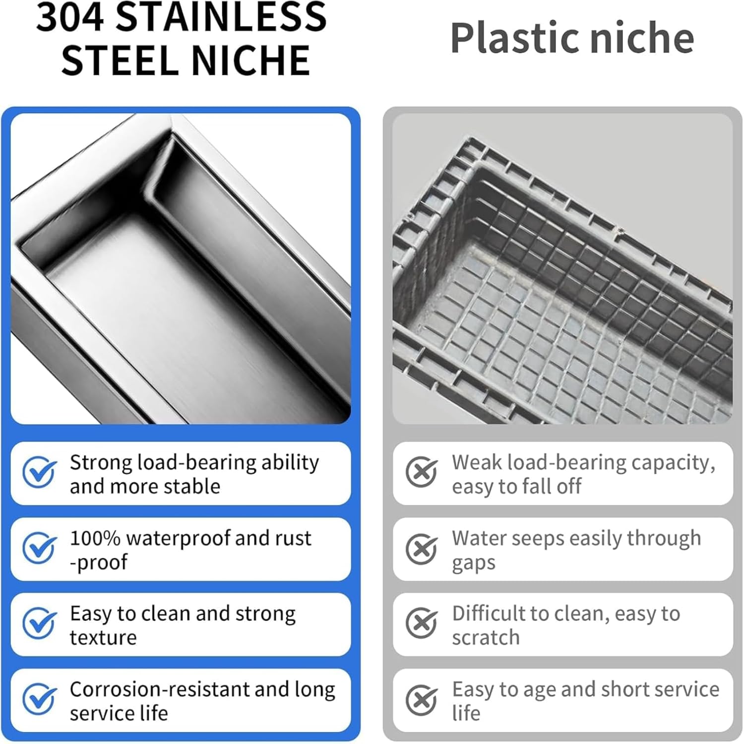 304 Stainless Steel Recessed Shower Niche Double Shelves 24" X 12" No Tile Needed, Waterproof Rustproof Bathroom Wall Niche, for Shower Wall & Bathroom Storage and Space Saving