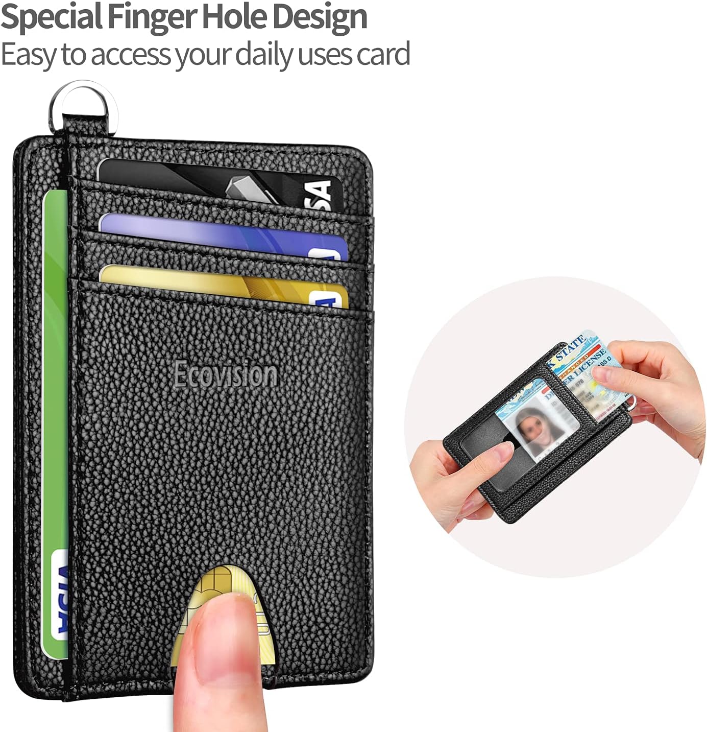 EcoVision Slim Minimalist Front Pocket Wallet, RFID Blocking Credit Card Holder Wallet with Detachable D-Shackle for Men Women