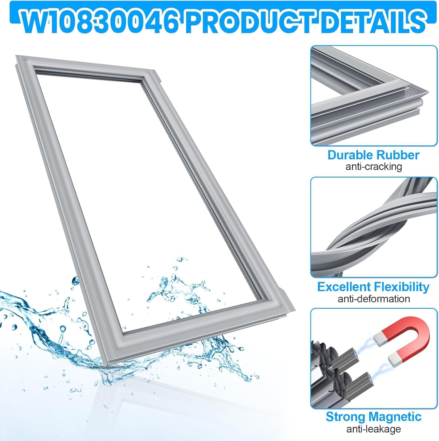 Upgraded W10830046 Refrigerator Door Gasket Compatible with KitchenAid Jenn Air Whirlpool W10163997 Refrigerator Door Seal Replacement For Kenmore W10443241 Door Gasket Seal