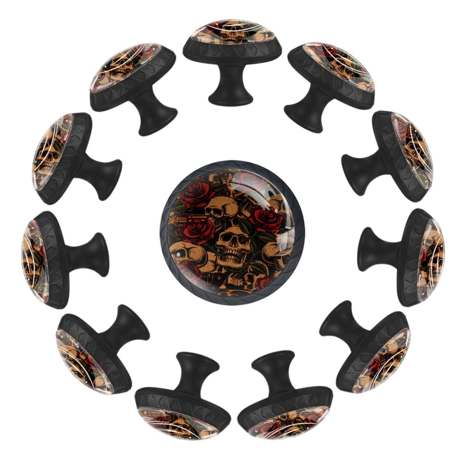 Boutons de tiroir crâne et rose lot de 12 pièces vintage 35 mm pour relooker vos meubles