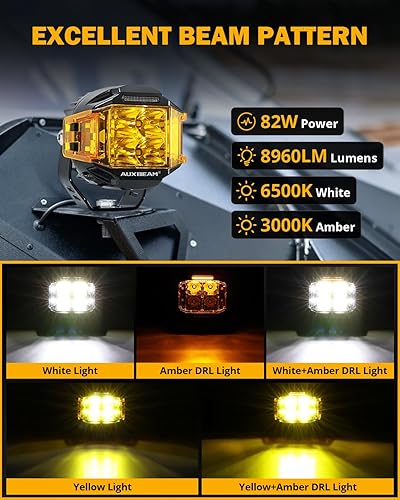 Miniatura 3 de Auxbeam Cápsulas LED de la Serie V-MAX de 4 Pulgadas con Disparador Lateral, Luces de Conducción Todoterreno Redondas de 92W con DRL Ámbar, Barra