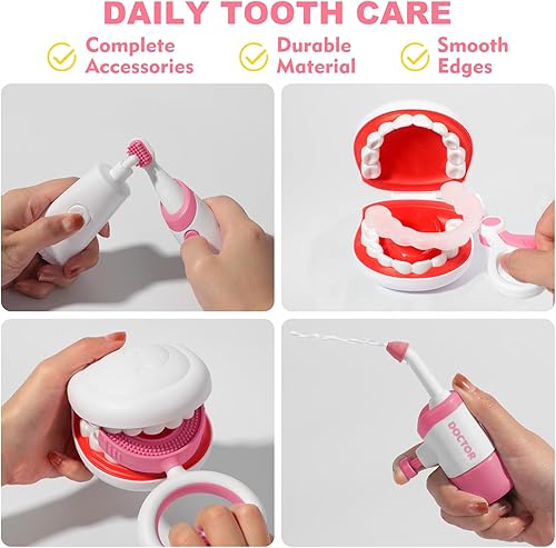 Miniatura 3 de Hydeem Kit de médico de juguete para niños pequeños de 3 a 5 años, 24 piezas con disfraz médico y juego dental, regalo de juego de simulación de