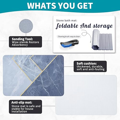 Miniatura 3 de LODREKE Tapete de baño de piedra enrollable portátil súper absorbente, tapete de baño de tierra de diatomeas, tapete de piedra de secado rápido para