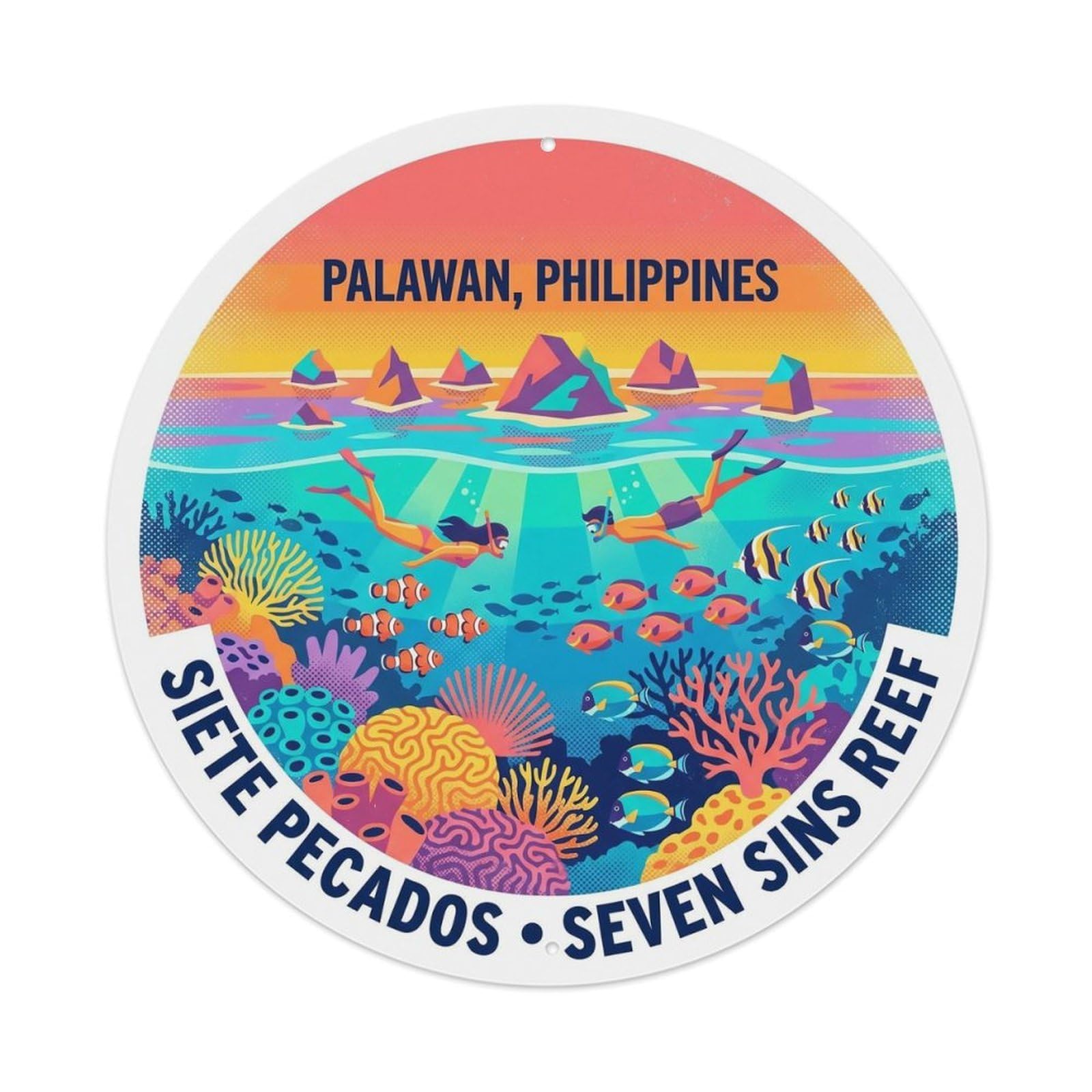 Odgynaw 8X8inch(20X20cm) Palawan Siete Pecados Snorkeling Underwater World Reef Metal Tin Sign