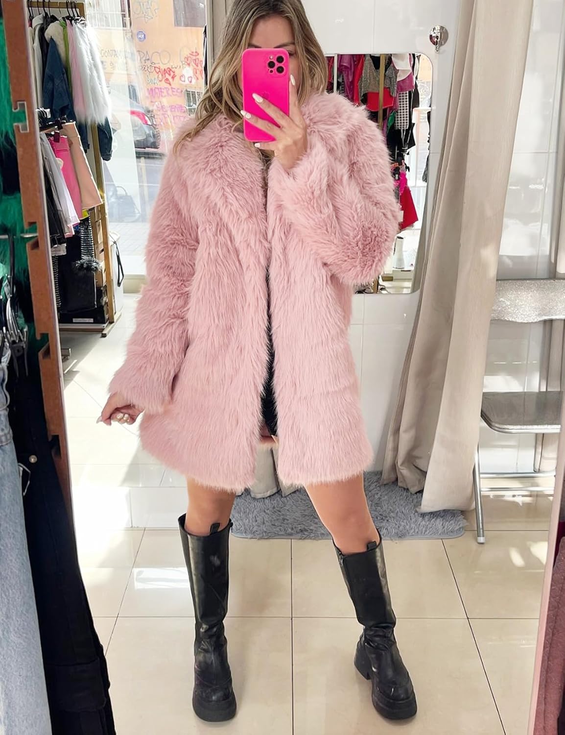 Wyeysyt Womens Faux Fur Coat Long Fluffy Shaggy Jacket Lapel Winter Furry Coats Fuzzy Outerwear - Image 6