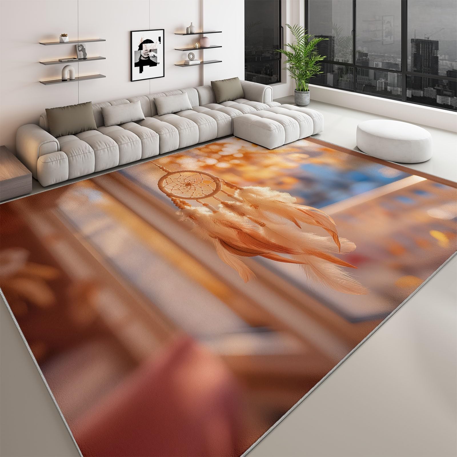 rutschfest Pflegeleicht Kurzflor Teppich 80 x 150 cm, Kuscheliger Gelb Flanell-WohnzimmerteppichMinimalistisch Exzellent Elegant Traumfänger für Kinderzimmer Schlafzimmer Esszimmer Studie