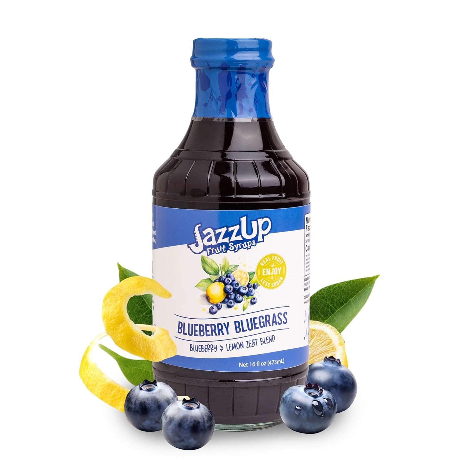 JazzUp Fruit Syrup and Drink Mixer Variety Pack - Less Sugar & Real Fruit Puree for Pancake, Waffles, Crepes, Fruit Flavored Water, Italian Soda, Smoothie, and Beverage Mixing - 16 fl oz, 4pc