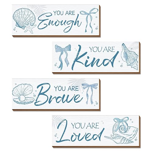 4 Pcs Blue Coastal Wall Decor, Positive Affirmations Wall Art