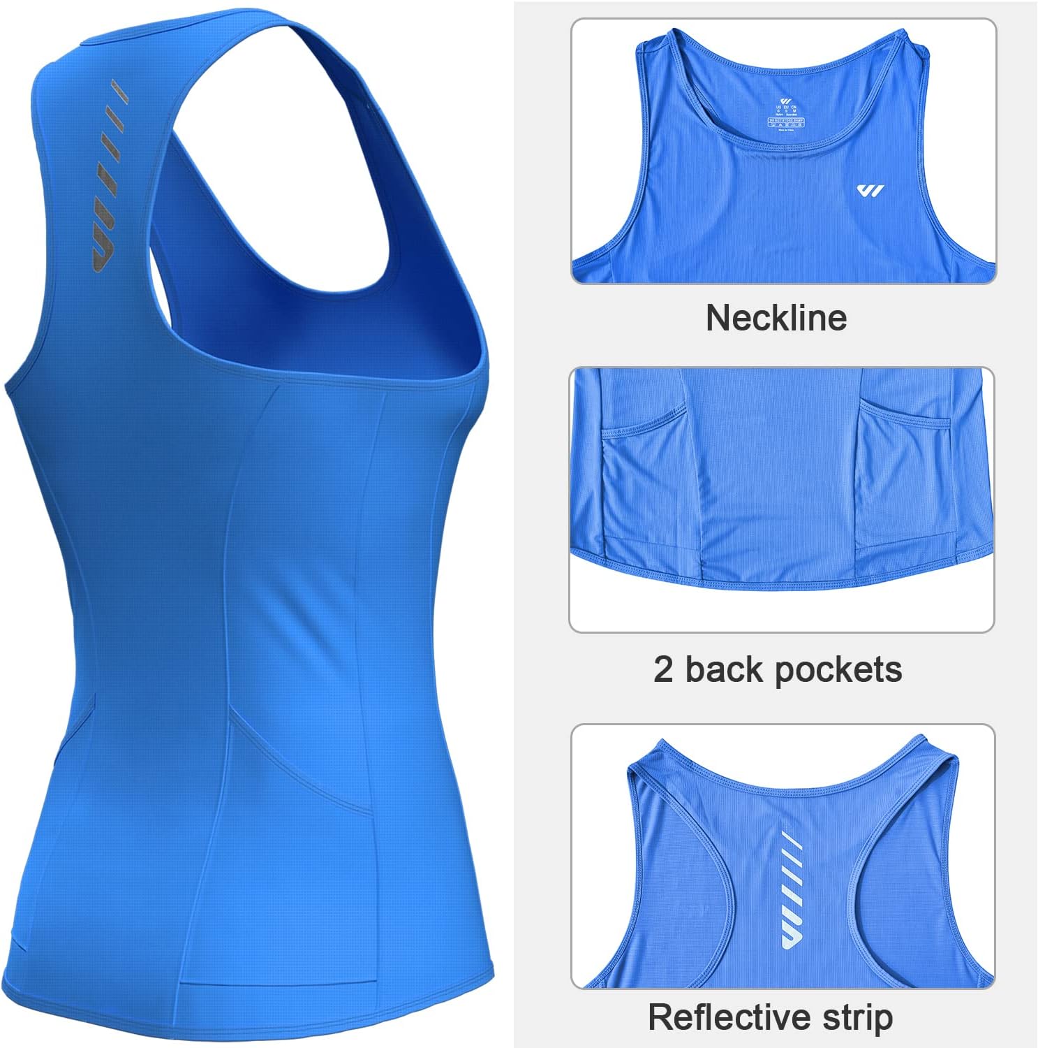 Wulibike Sleeveless Workout Tops For Women Running Shirts Women Quick Dry Athletic Tank Tops With Pockets Blue L - Image 5