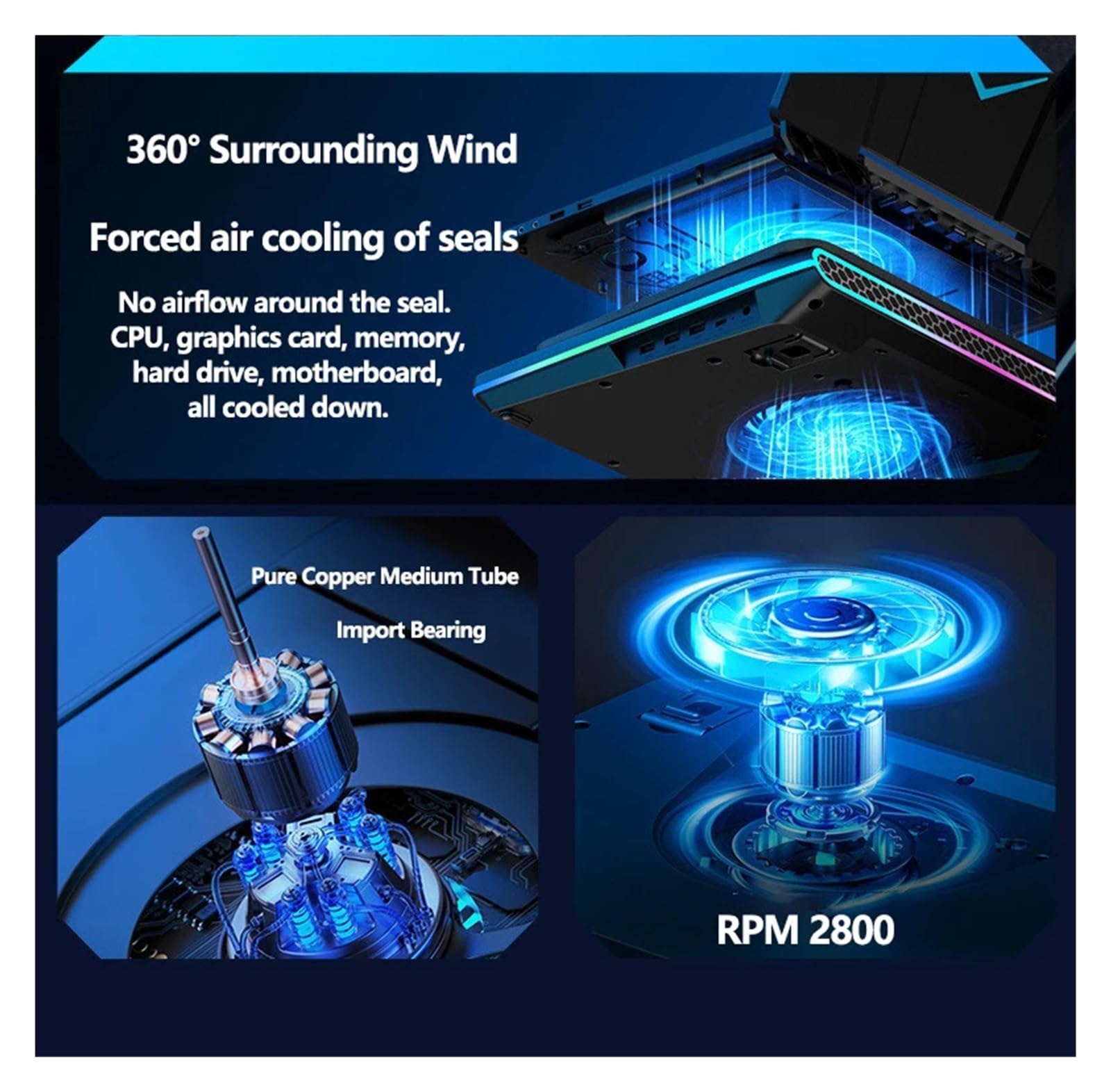 Enfriador De Portátil For Juegos V12 con Potente Ventilador De Turbina De 5,5 Pulgadas, 15,6-21 Pulgadas, Velocidad Ajustable, Control Táctil, Pantalla LCD(RGB Lighting EU)