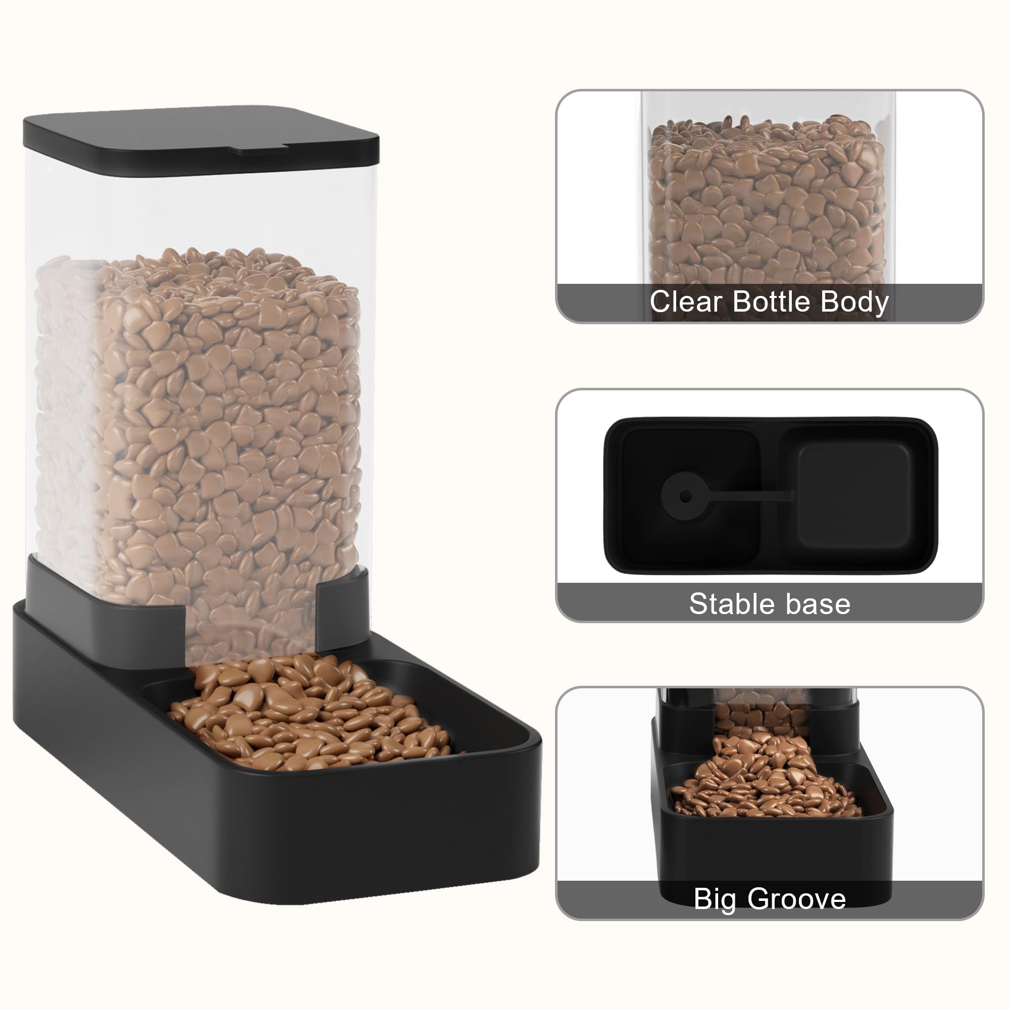 Automatic Cat Feeder and Water Dispenser in Set with Pet Food Bowl,Gravity Dog Waterer and Food Feeder for Small Medium Dog Cat Puppy Kitten Large Capacity(3.3L,Black)