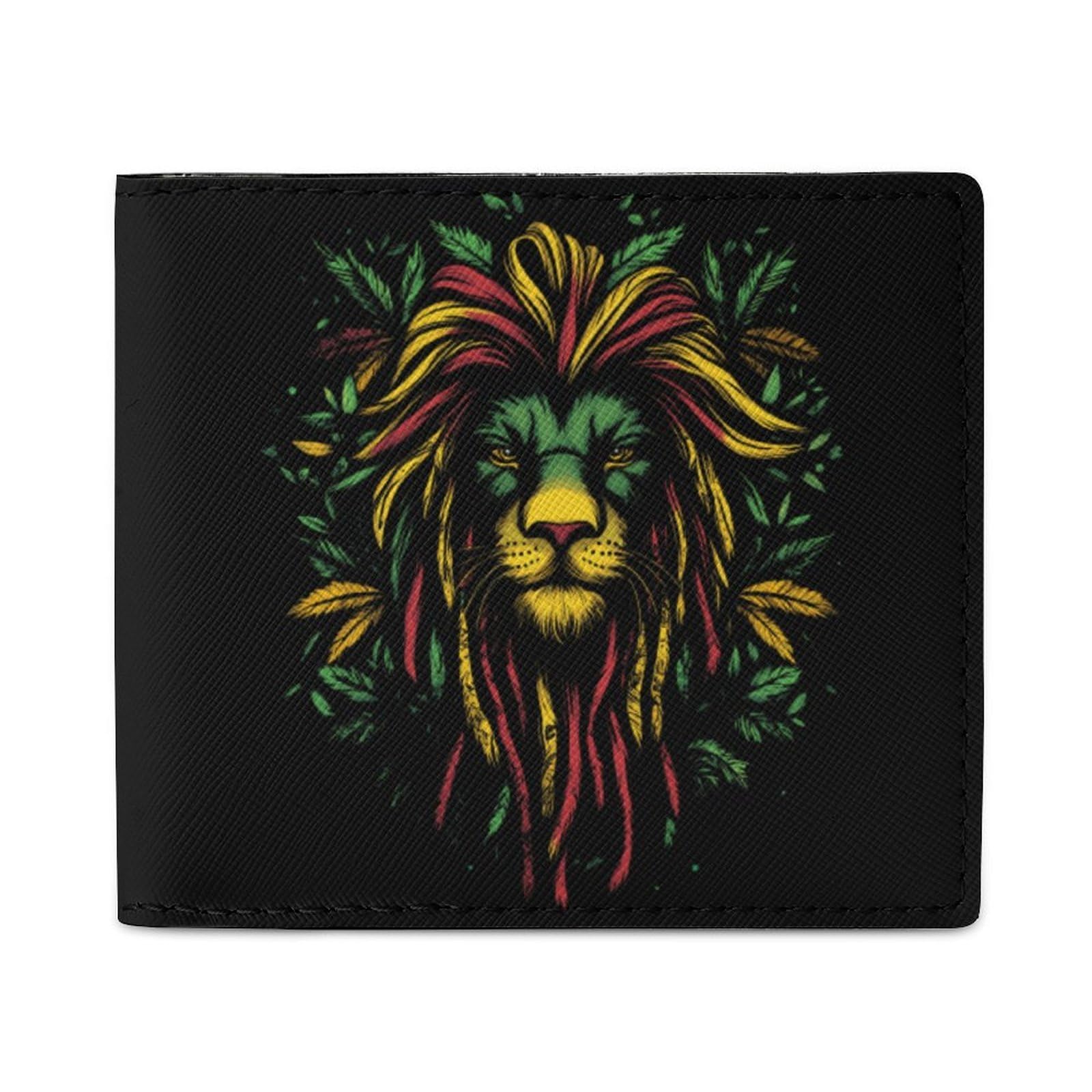 Reggae Rasta Lion Weed Leaves Leather Wallet for Men Women Bifold Wallets with Card Holder Cute Printed Front Pocket