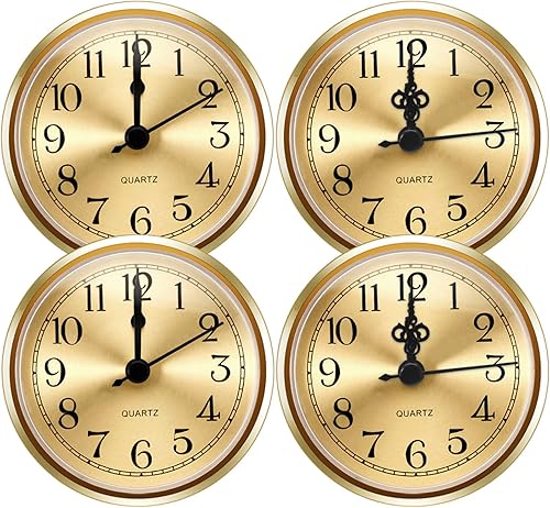 Miniatura 1 de Outus Paquete de 4 relojes de cuarzo de 3-12 pulgadas (3.543 in) con ajuste e inserción con borde dorado y número arábigo, dorado