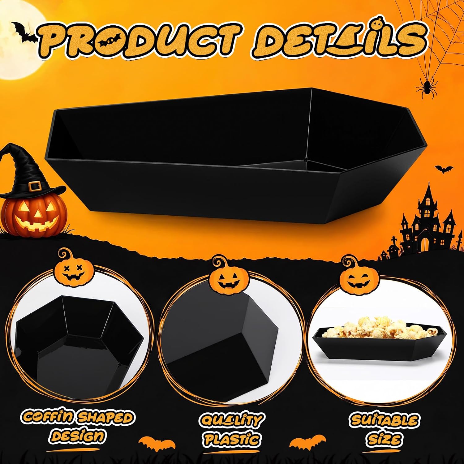 Honeydak 12 Pcs Halloween Candy Bowl, Plastic Coffin Shaped Serving Trays