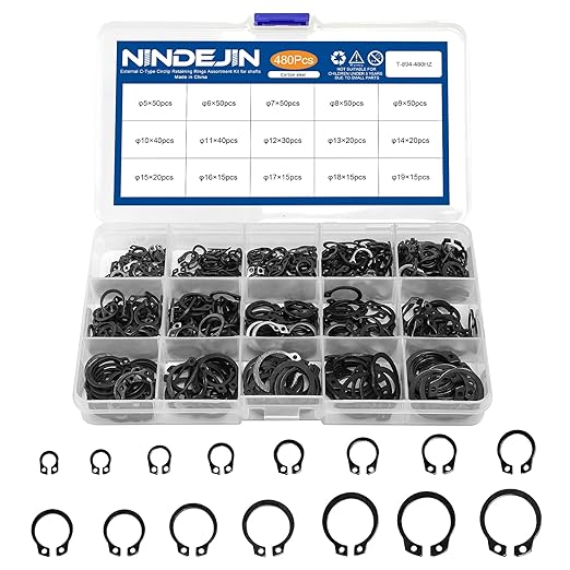 NINDEJIN External Retaining Rings Snap Rings Assortment Kit, Circlip Circlip Retainer Rings Set (C-Clip Carbon Steel)