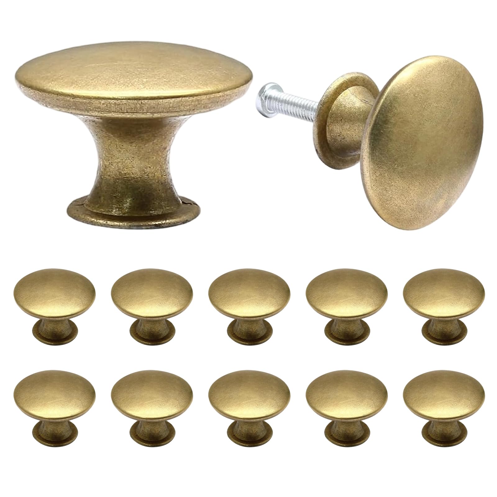 TNLQWZ 12 Pcs Vintage Cabinet Knobs, Round Antique Brass Door Knobs with Screws, Drawer Pulls Knob for Cupboards Draws Kitchen Dresser Wardrobe