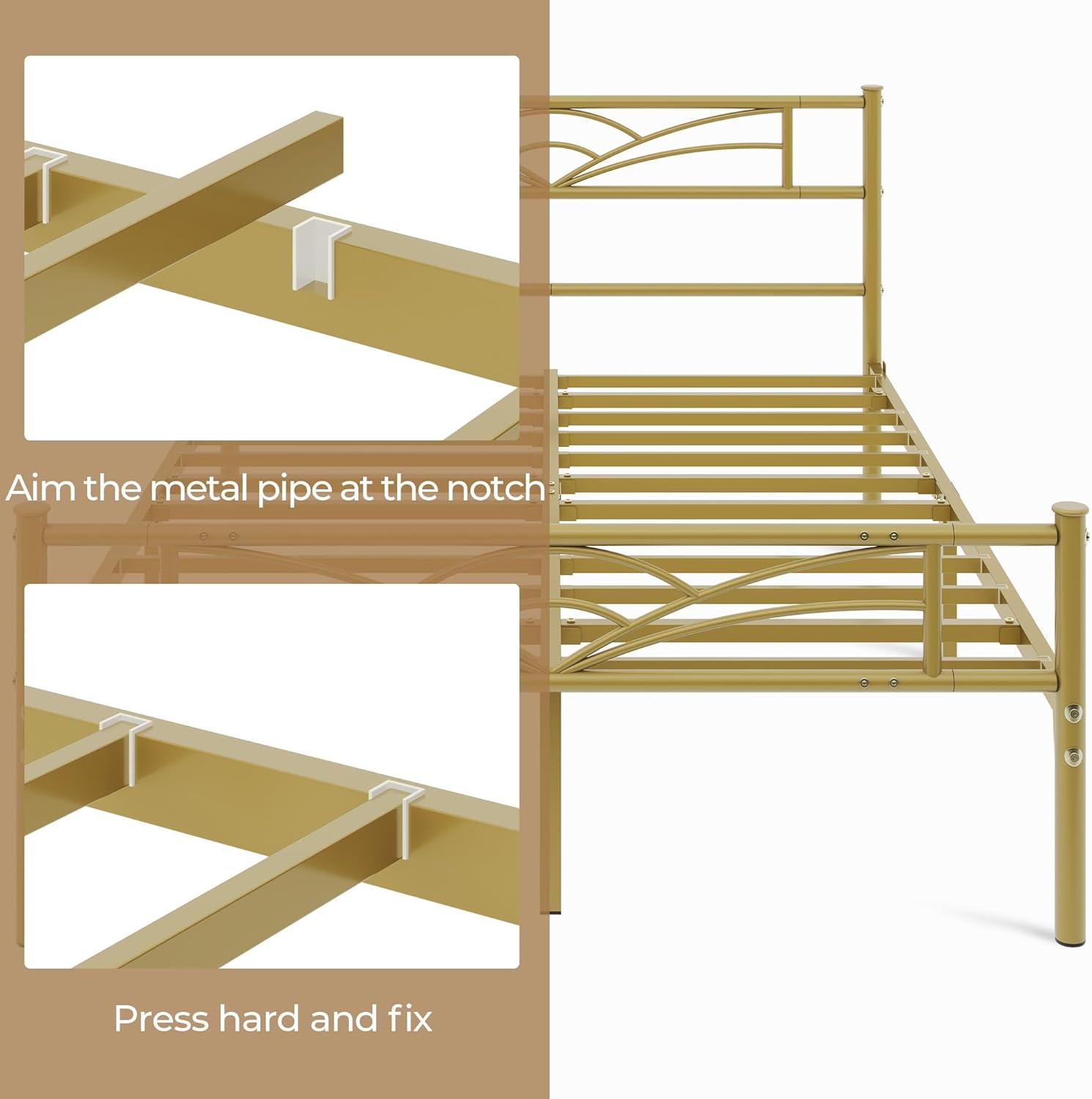Inserting metal bed slats into notches