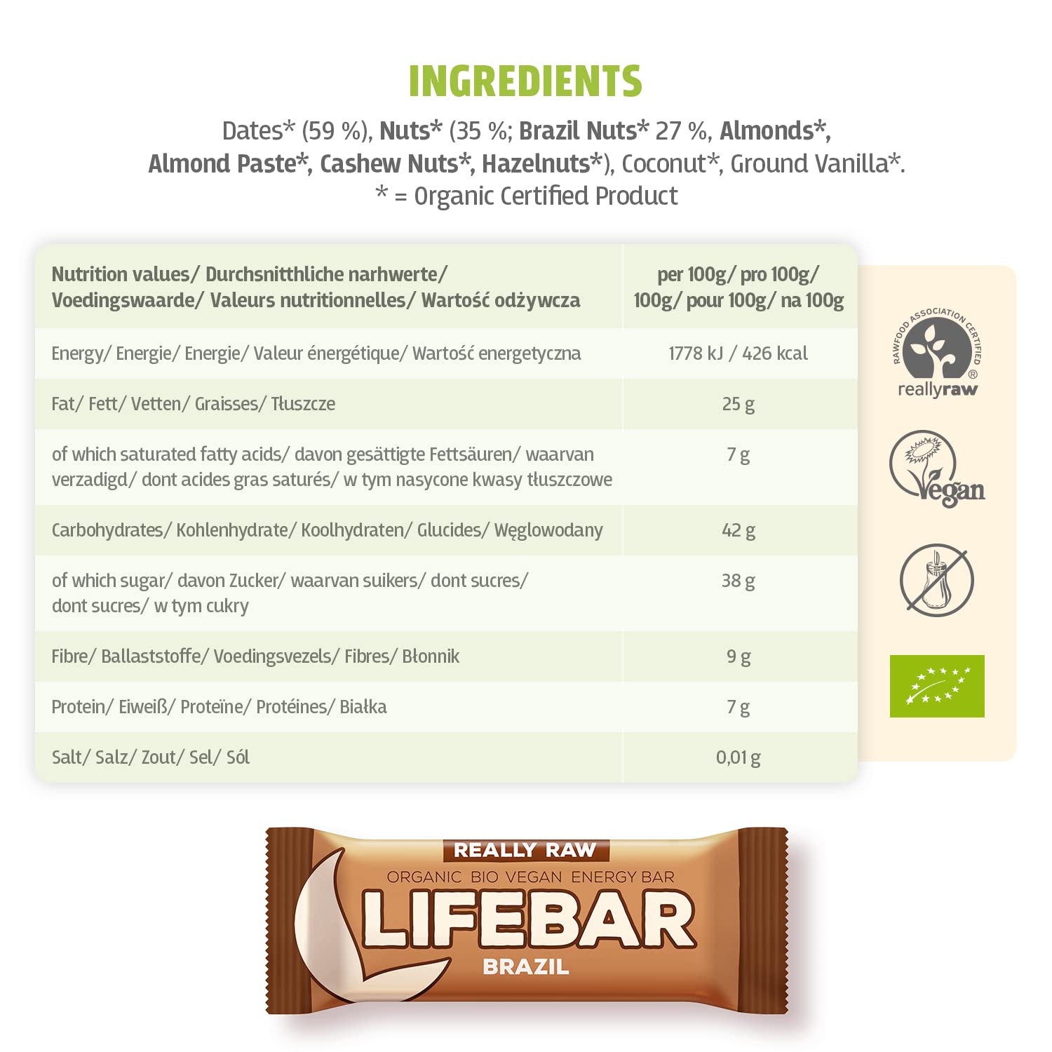lifefood Lifebar Brazil Roh Bio, 15er Pack (15 x 47 g)