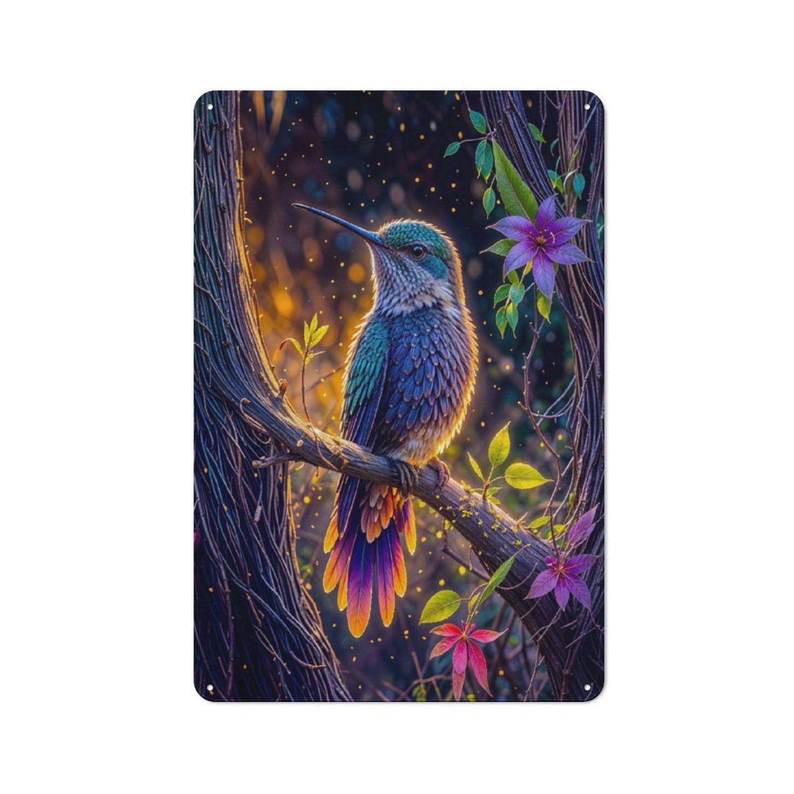 Junmoney Hummingbird In A Forest Rustic Metal Sign 30X20cm For Hobby Room Or Studio, Suited To Hobby Room Decor Fans