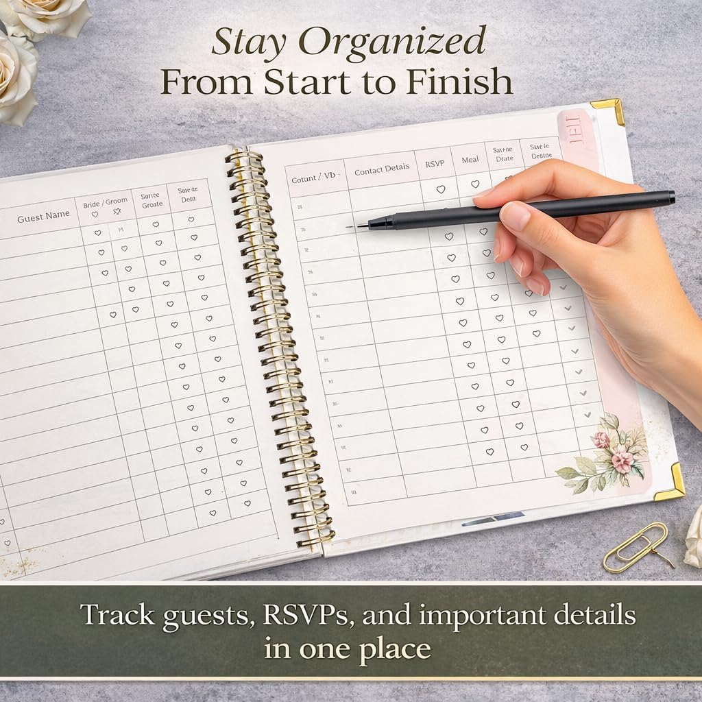 Wedding Planner Book and Organizer for Bride and Groom - Engagement Gift, Wedding Planner with Checklist, Timelines, & Budget Tracker - Includes Free QR Code for Exclusive Digital Tools.