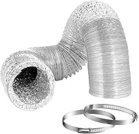 Hon&Guan 5 Inch Flexible Aluminum Dryer Vent Hose Duct 5 Feet - Tight Space Exhaust for HVAC, Dryers with Clamps