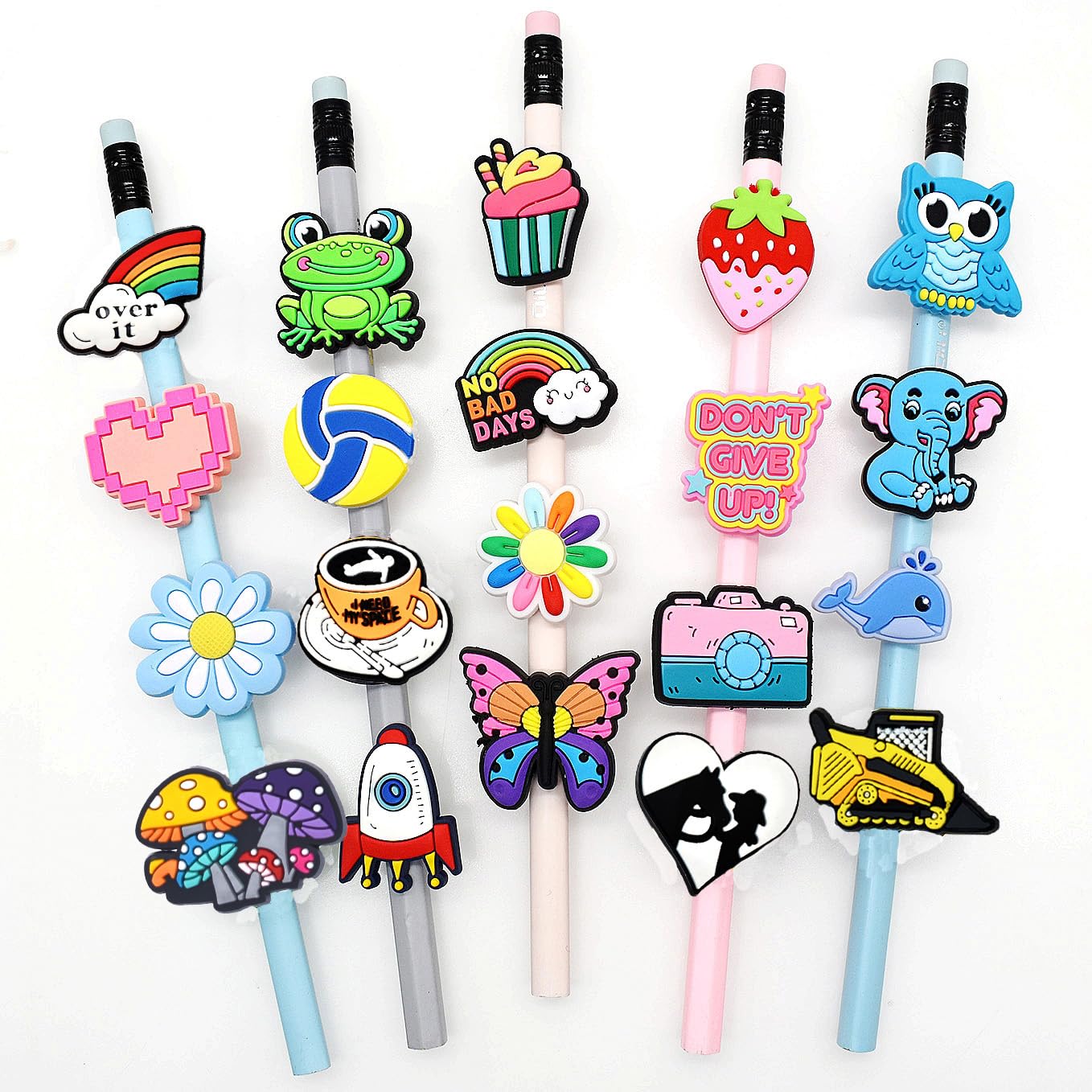 50PCS Random Theme Pencil Toppers - PVC Pen Charms For Classroom Rewards & Gifts