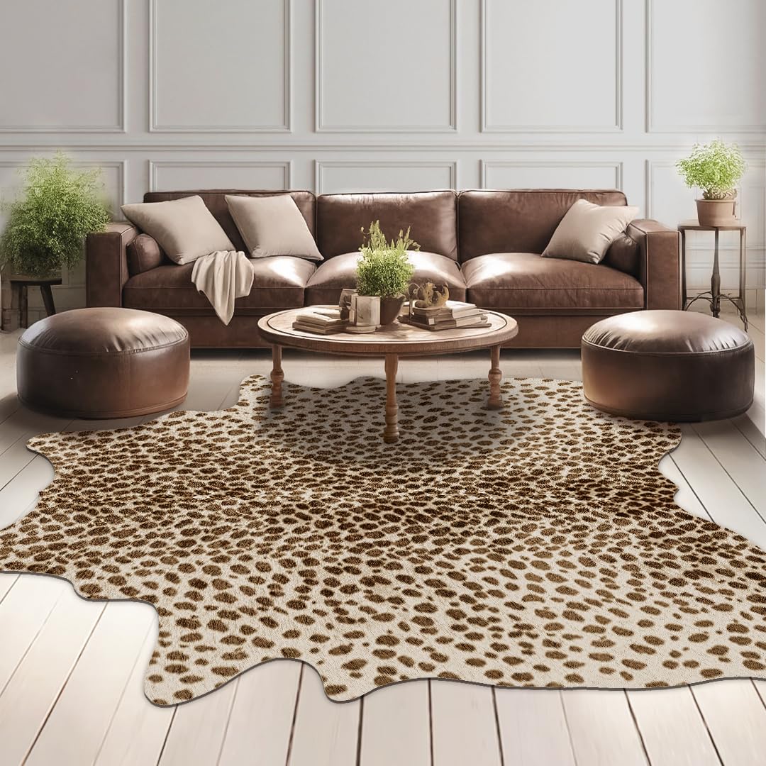 Leopard Rug Cheetah Print Rug: 5.2 x 6.2 Feet Animal Area Carpet Western Decor for Bedroom Living Room