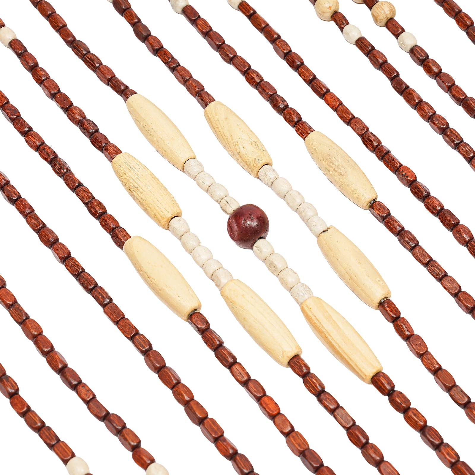 Rideau de porte en perles, 31 chaînes de perles, fabriqué en bambou et bois, fait à la main, beige, marron, 90 x 175 cm, rideau de porte en bois naturel