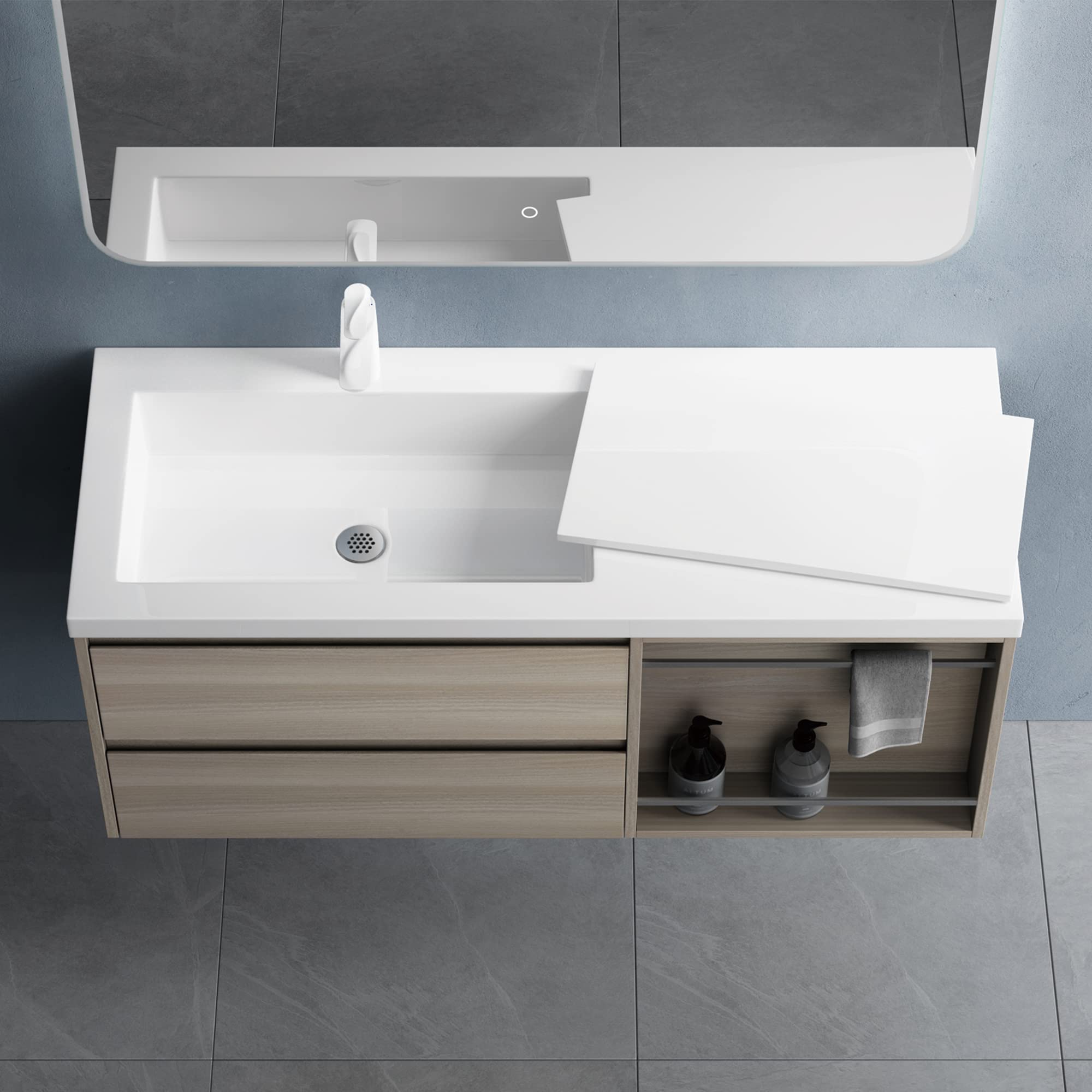 doporro Mobile Bagno Sospeso Mobile Sottolavabo 120x46x49 cm con Lavabo | Marrone Chiaro, Open F148 Colossum820