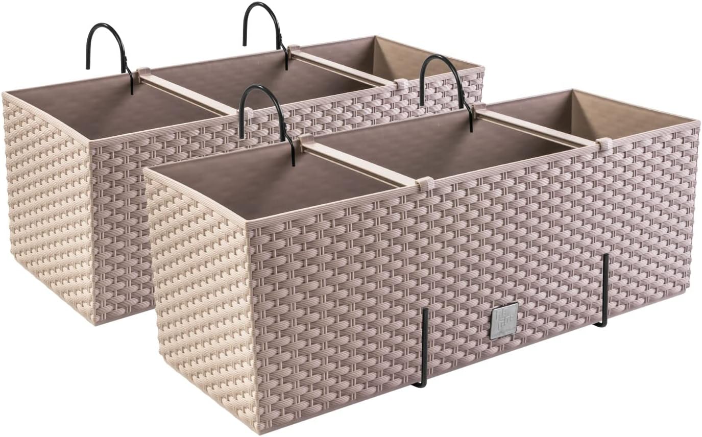 BAKAJI Fioriera Effetto Rattan Con Ganci E Anelli Per Balcone, Vaso