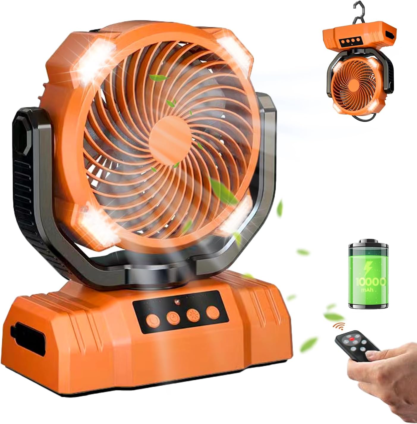 20000mAh Camping Fan with LED Lantern, 360° Oscillation, Remote Control, 4 Speed & Timer, Rechargeable Battery Powered Fan for Tent, Outdoor, Travel, Hurricane, Emergency, Power Outage(Orange) 20000mAh Camping Fan with LED Lantern, 360° Oscillation, Remote Control, 4 Speed & Timer, Rechargeable Battery Powered Fan for Tent, Outdoor, Travel, Hurricane, Emergency, Power Outage(Orange)