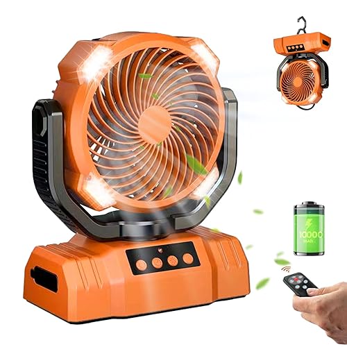 20000mAh Camping Fan with LED Lantern, 360° Oscillation, Remote Control, 4 Speed & Timer, Rechargeable Battery Powered Fan for Tent, Outdoor, Travel, Hurricane, Emergency, Power Outage(Orange) - Orange