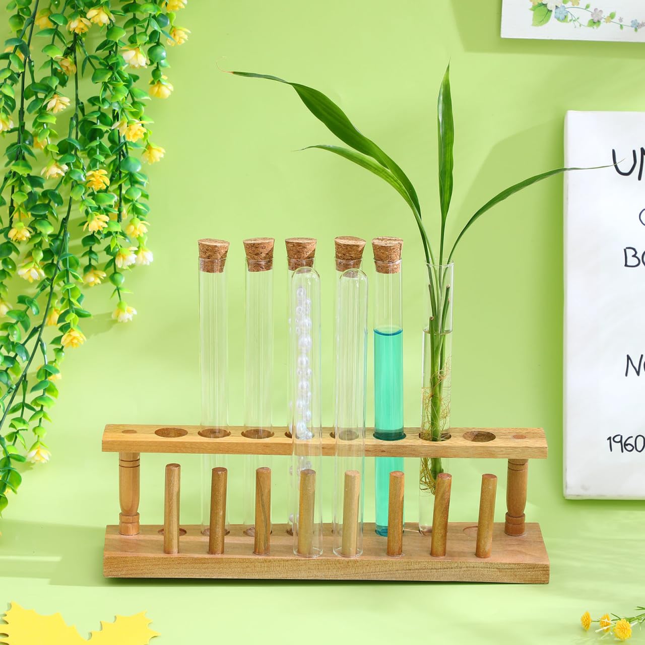 STOBAZA Tubes À Essai En Verre 20.00 Cm Lot De 8 Avec Bouchons Conteneurs De Stockage Liquide À Fond Rond Pour Laboratoire École Et Maison