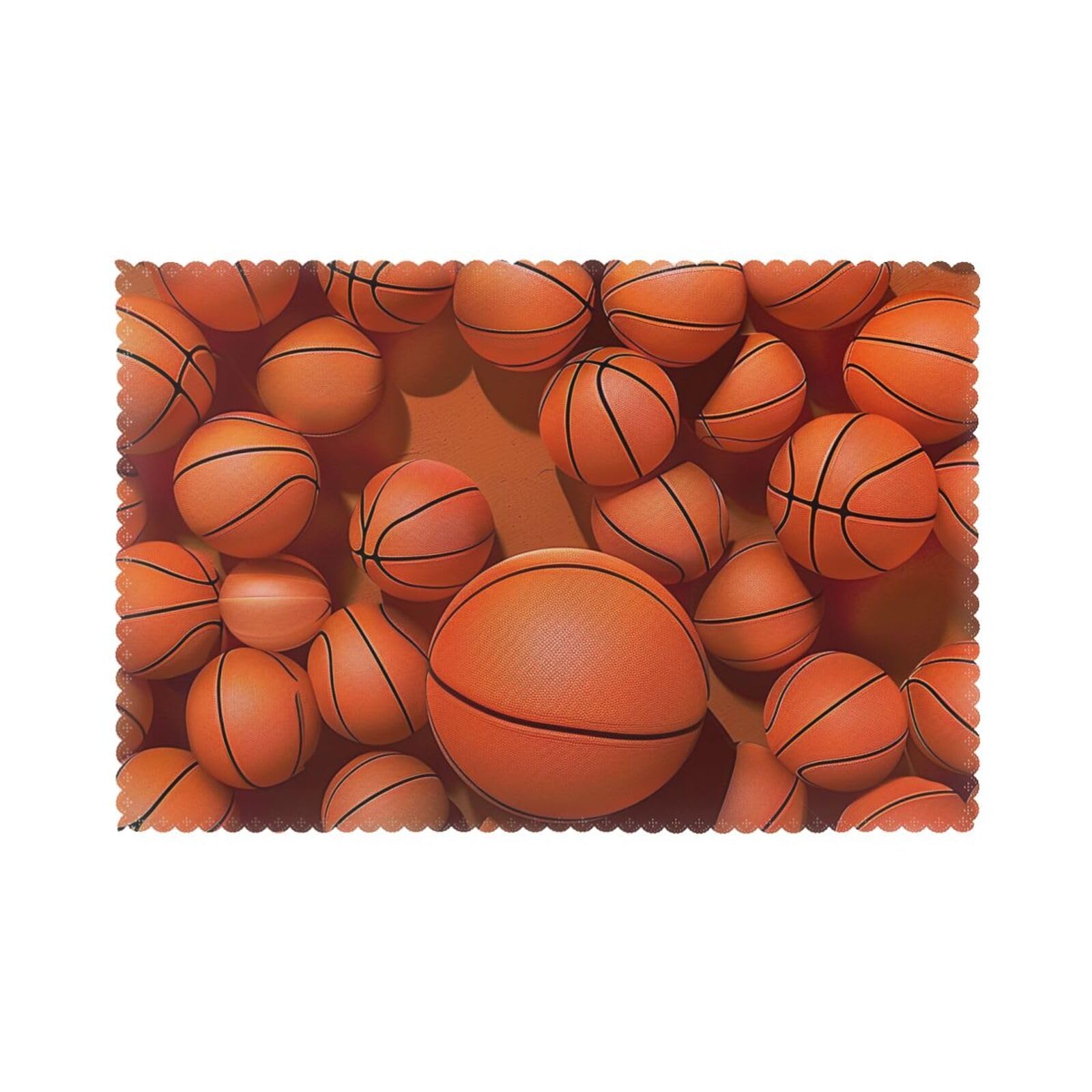 Basketball Orange Printed Placemat Heat Resistant Place Mats Set of 6 PCS Washable Kitchen Table Mats, 12x18 Inch
