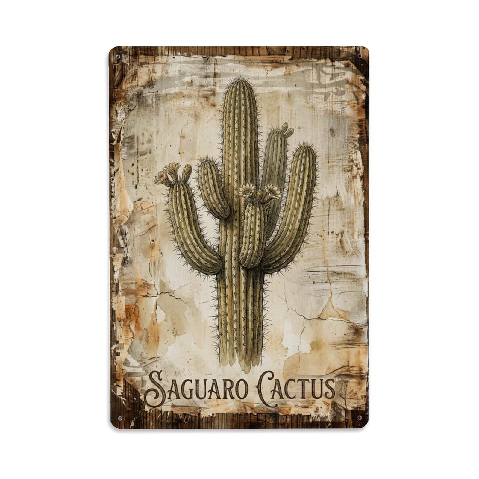 Fqnyr Style Saguaro Cactus Desert 1 Metal Tin Sign Plaque Wall Decor For Cafe, Club Bar, Office, Home Garden Metal Poster 8X12inch