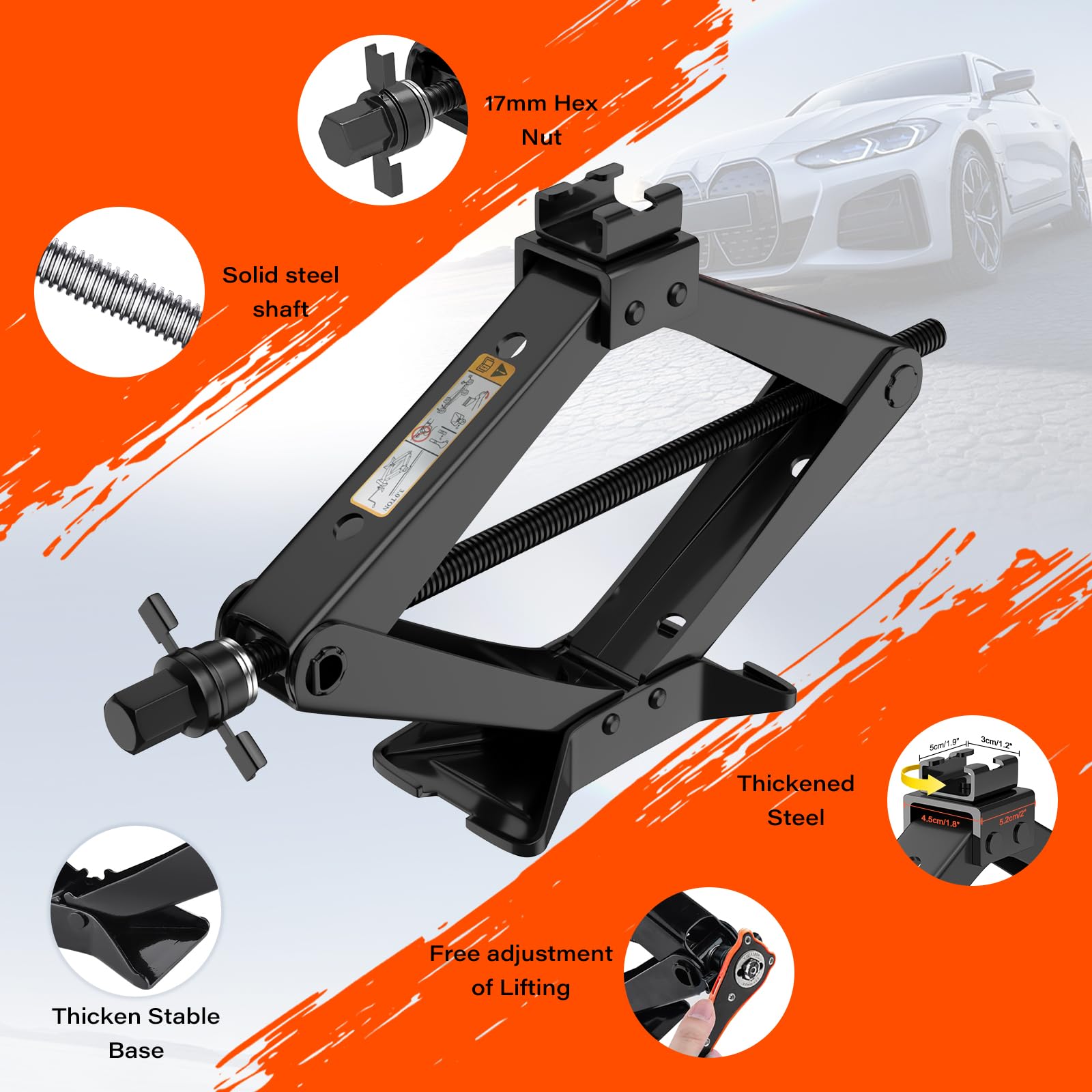 IMAYCC Tragfähiger Wagenheber 3T/3000KG, Verdickte Scherenwagenheber für Auto/SUV/MPV, Tragbarer Car Jack mit Ratschegriff, Auto-Notfallset, Ideal für Wartung und Reparatur(Schwarz)