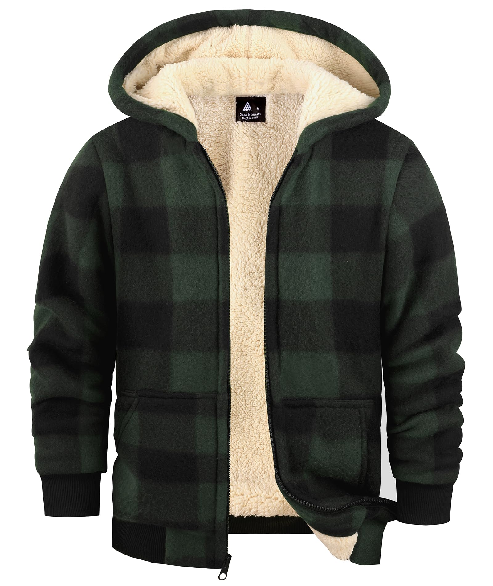 JACKETOWN Fleecejacke Kariert Kinder Sweatjacke Jungen mit Kapuze Gefüttert Kapuzenpullover mit Reißverschluss Winterjacke Dicke Warme Hoodie Jacket S-2XL