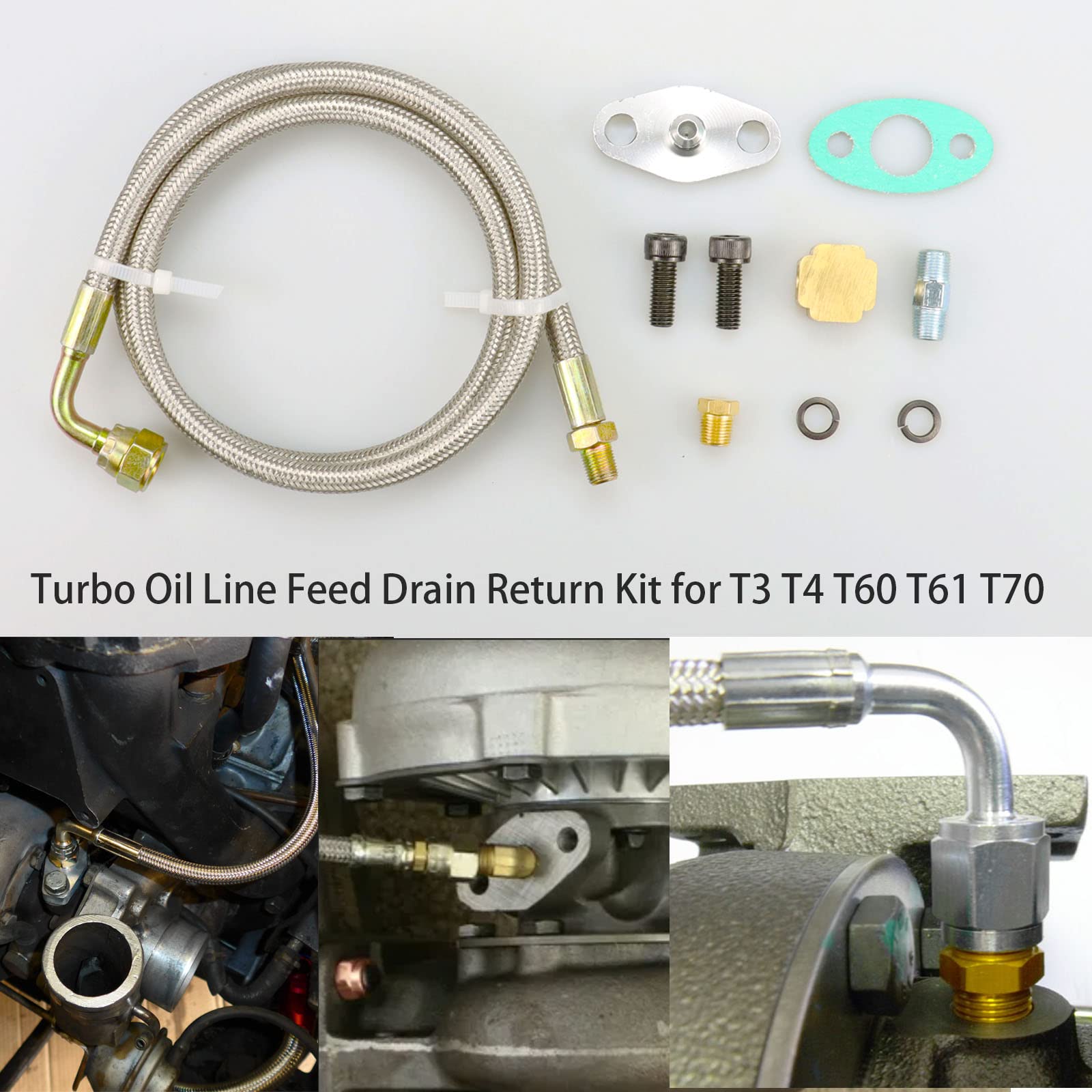 Kit De Línea De Alimentación De Aceite Para Turbo T3 T4 T60 T61 T70, Conexión 1/8 NPT De 90 Grados