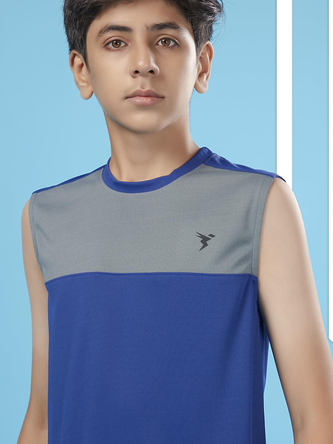 TECHNOSPORT Boys Slim Fit Color Block Gym Vest for Running, Gym & Sports - (BTB126CRB_Capri Blue_13-14 Years) - Image 3 thumbnail