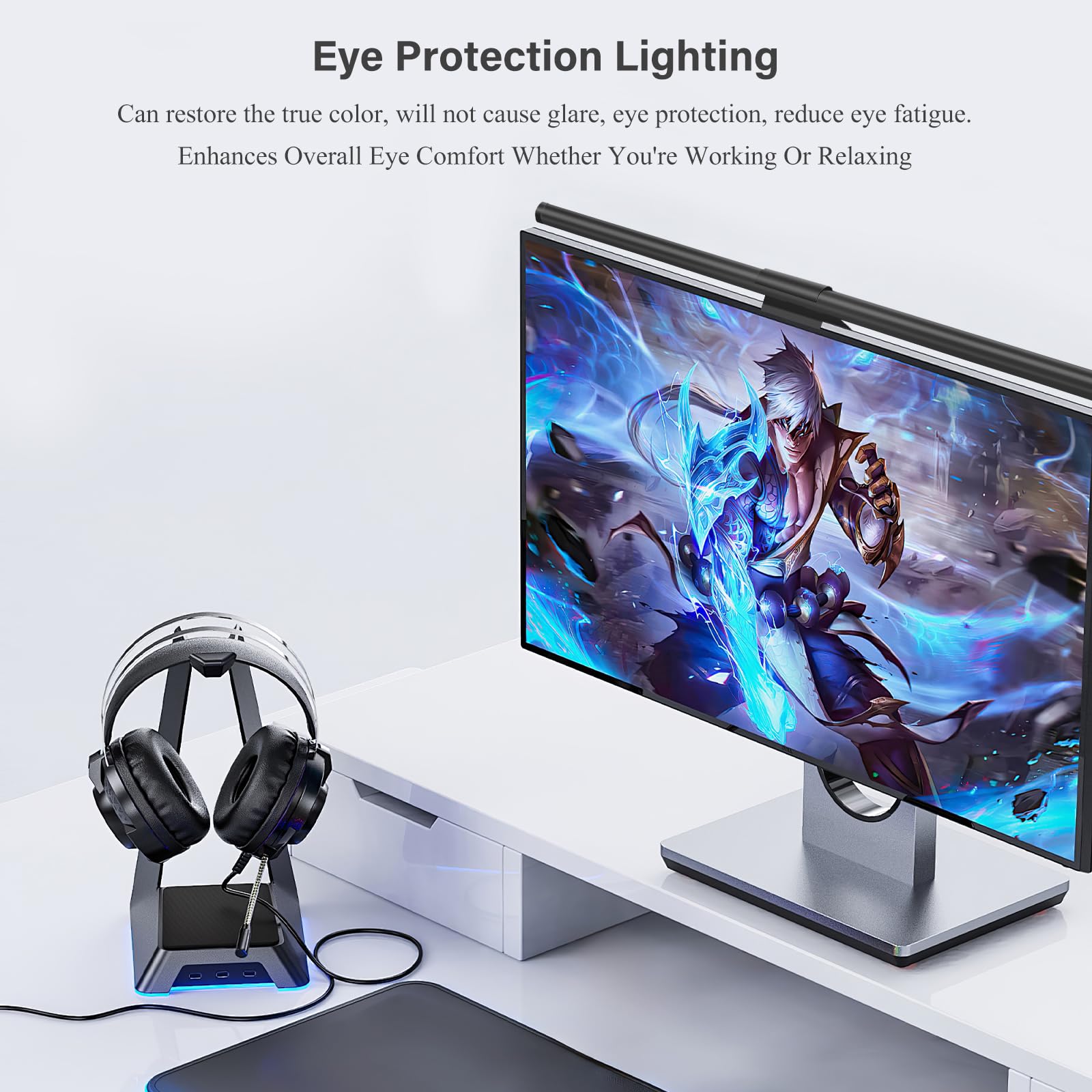 Barre de Lampe de Moniteur USB 55CM avec Télécommande Contrôle Tactile Réglable Luminosité et Teinte Protection des Yeux pour Bureau Maison Jeu