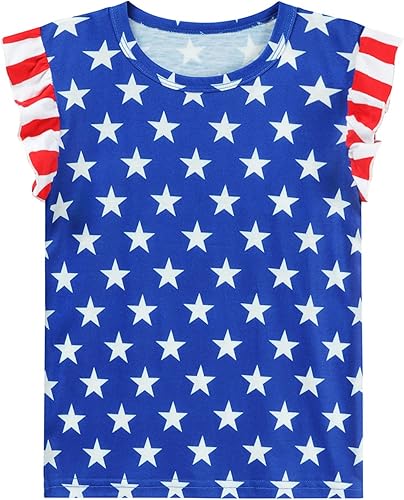 Girls 4th of July Tee USA Red White and Blue Shirt Toddler Girl American Flag Patriotic Outfit 2-7 Years