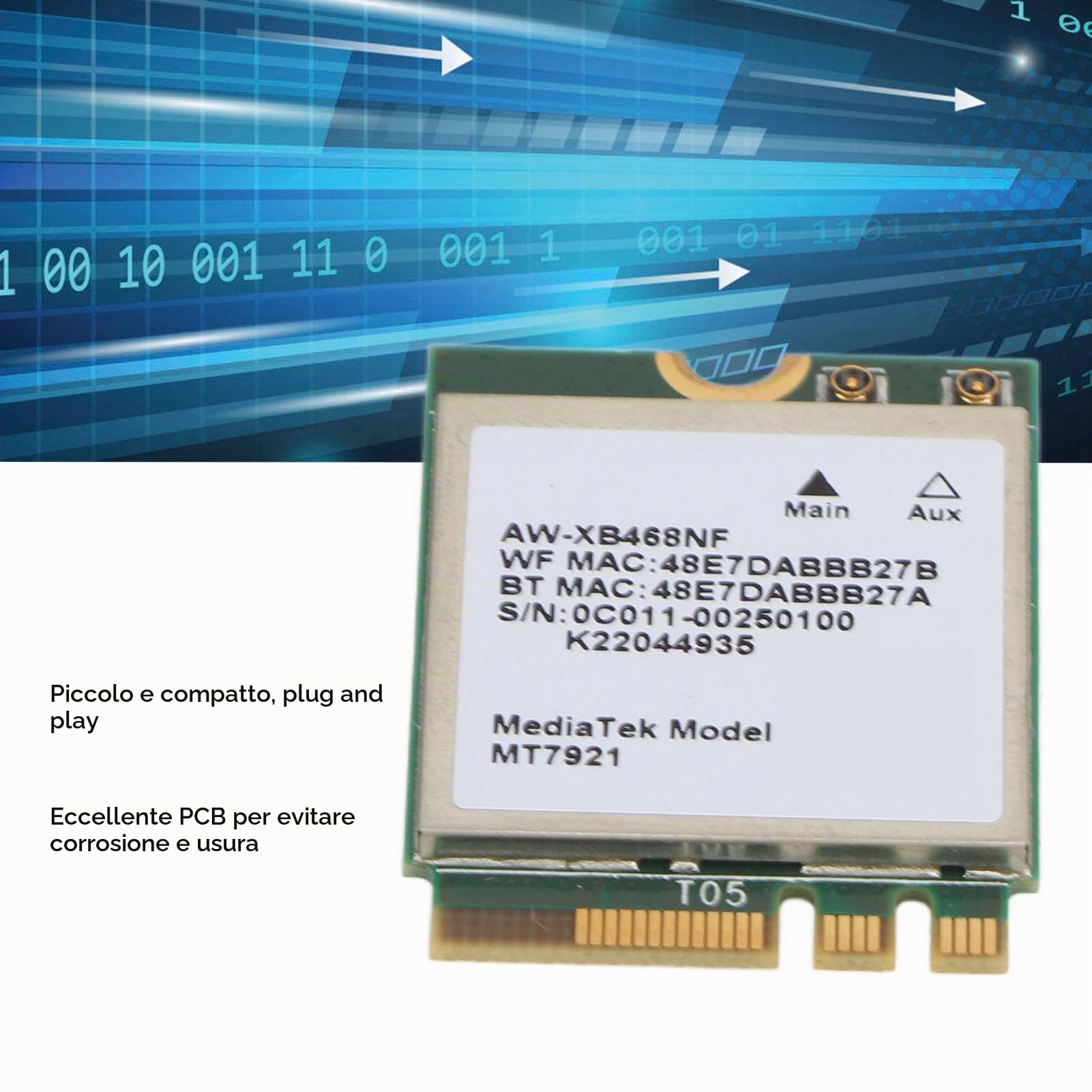 Scheda Mt7921 Ngff M.2, Scheda Wi-Fi Dual Band 2.4ghz 5ghz, Trasmissione Ad Alta Velocità 1800 Mbps, Plug And Play, Scheda PCB di Alta Qualità Resistente All'usura e Durevole, Adatta per Windows 10 11