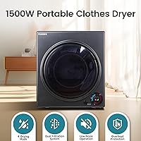 Vista 2 de Secadora Portátil de 3.5 pies cúbicos, secadora compacta de 1500 W con tambor de acero inoxidable, 4 modos de secado, protección contra Negro