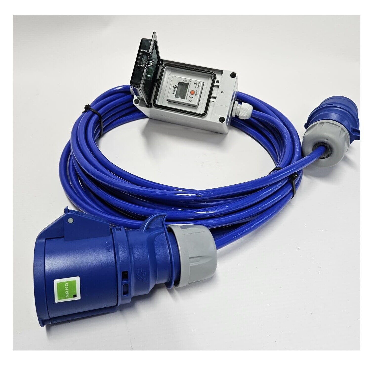 NAKA Zwischenzähler Mobiler Stromzähler Zwischenstecker Stecker Kupplung Kabel 230V 16A Kupfer 2,5 mm² 1 m Blau