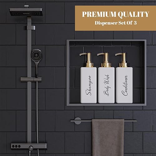 Miniatura 4 de Akalin Botellas recargables de champú y acondicionador, dispensador de jabón blanco y dorado de 16 onzas, dispensador de champú y acondicionador