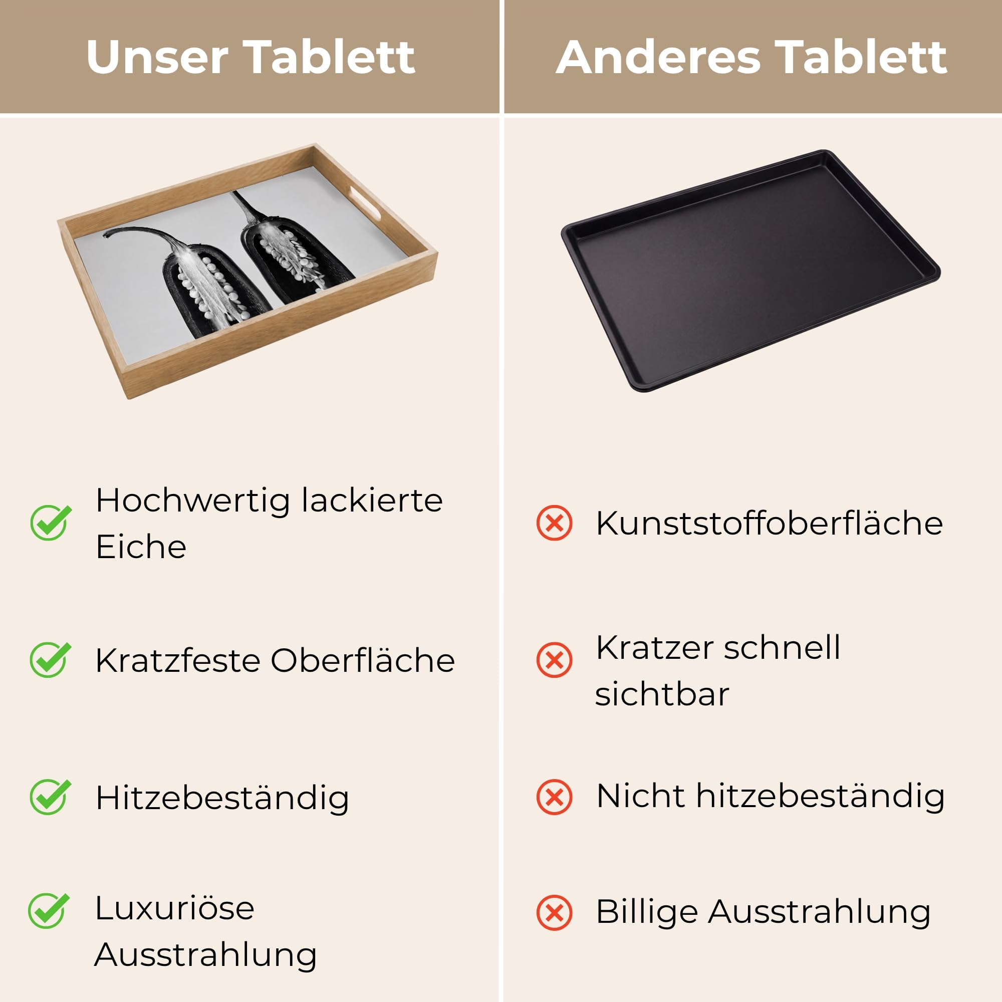 Holztablett Rechteckig 50x35 cm Küchentablett Servier Tablett Eiche Serviertablett Holz Servierplatte Mit Henkel Tray Kaffeetablett Paprika - Schwarz - Weiß - Saatgutrahmen