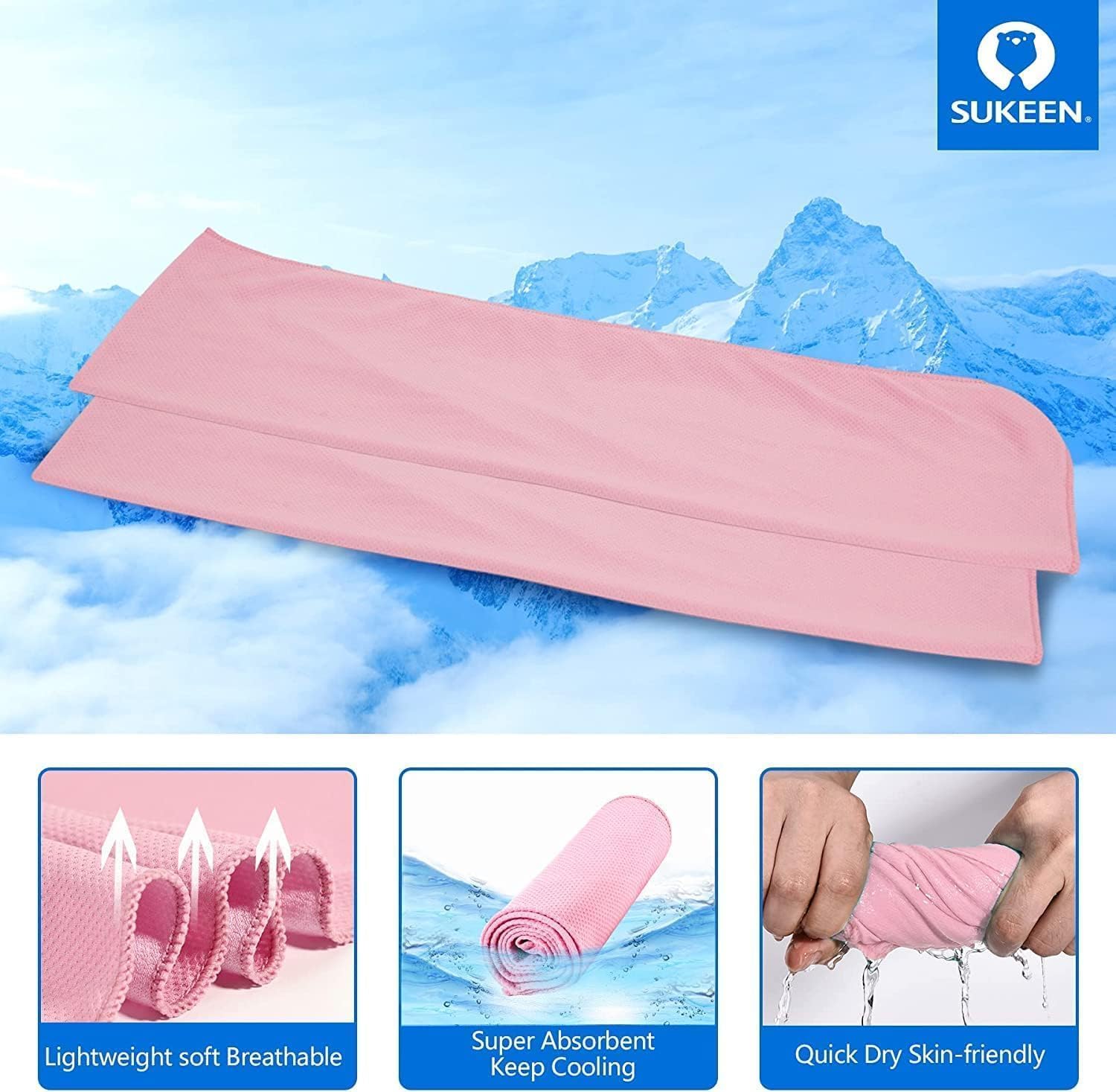Sukeen Lot de 6 Serviettes rafraîchissantes en Microfibre Douces et Respirantes pour Yoga, Sport, Gym, entraînement, Camping, Fitness, Course à Pied et Autres activités, 102 x 30,5 cm