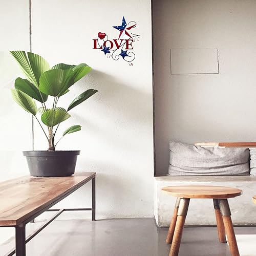 Miniatura 5 de Primitive Country - Arte de pared de metal con estrellas y corazones americanos, 4 de julio, decoración patriótica de pared para interiores y