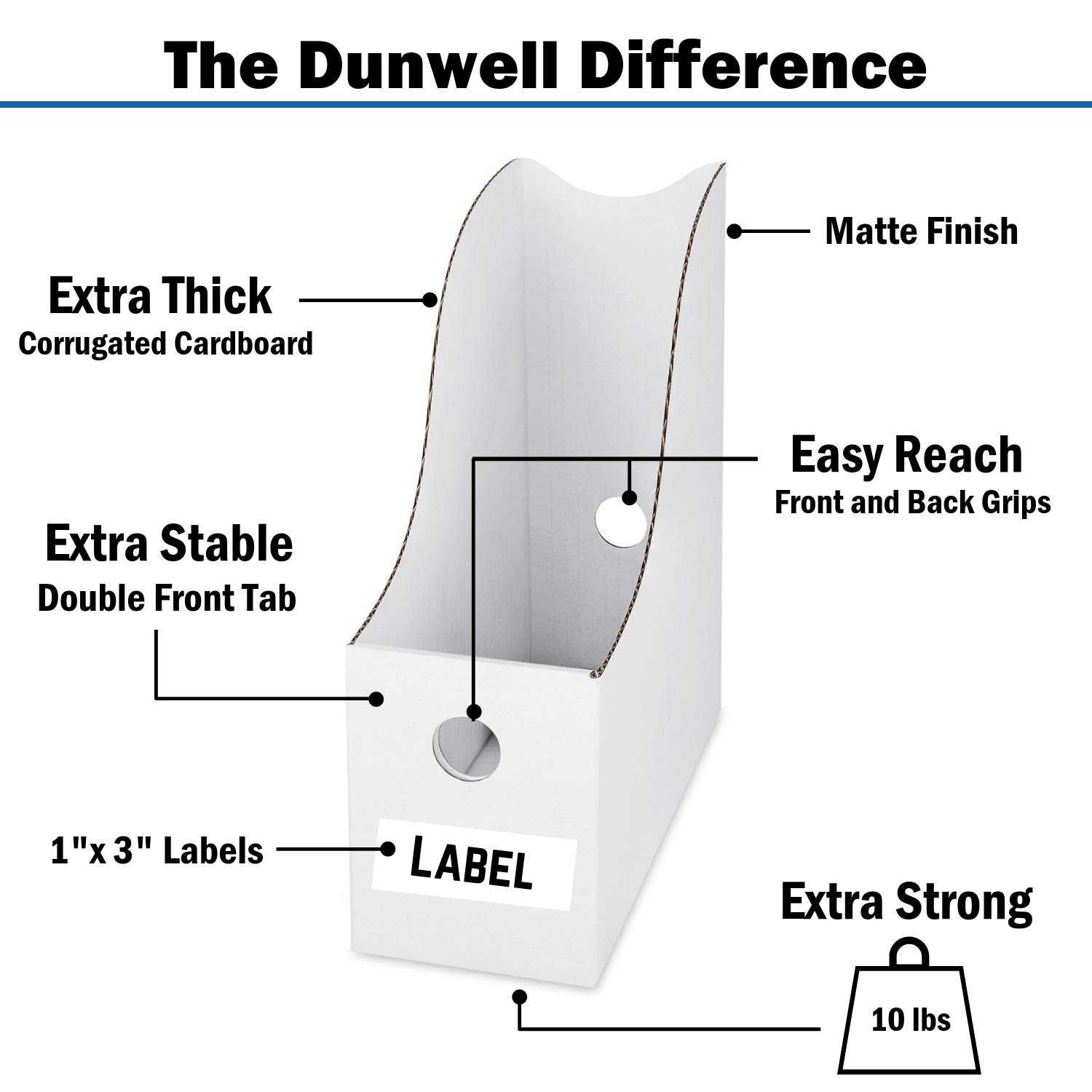 Dunwell White Magazine File Holders (Set of 12), Sturdy Cardboard